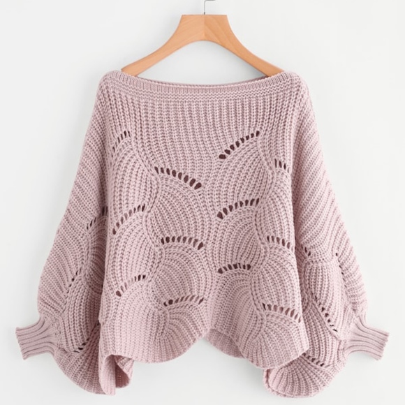 MBM Unlimited Sweaters - Mauve Dolman Sleeve Eyelet Scallop Sweater